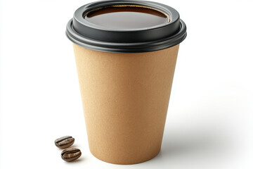 Coffee cup with a coffee bean on the side.