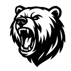 Powerful Black and White Grizzly Bear Head Roaring Mascot Vector