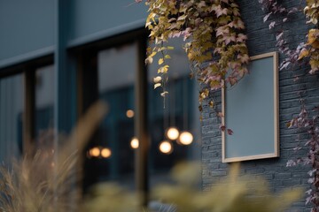 Empty sign on a brick wall, autumnal decor