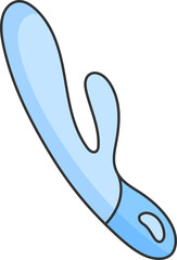 vibrator rabbit, adult sex toy, accessories for sex games, linear black and blue icons, doodle and sketch style, hand drawing