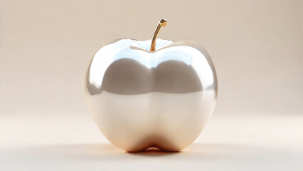 Still life of Apple in the form of baroque pearls, glossy pearl texture, silver pearlescent luster on pastel background