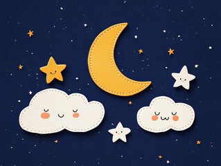 Sweet Dreams Night Sky: Cute Moon Stars & Cloud Illustration