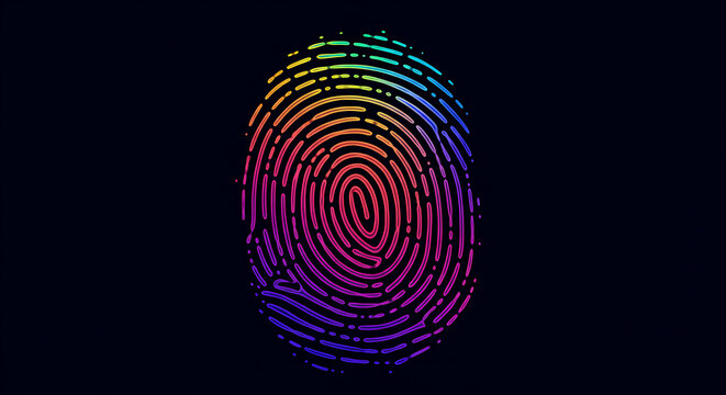 Abstract fingerprint design in vibrant rainbow gradient, digital identity concept. - Powered by Adobe