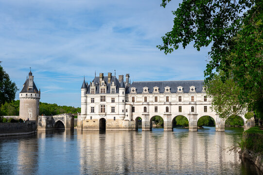 Amboise, France - April 18, 2025: Chateau de Chenonceau is a French chateau spanning the river Cher, near the small village of Chenonceaux, Indre-et-Loire, Centre-Val de Loire