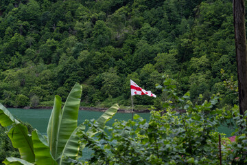 The Georgian flag in the distance by the Chorukh River