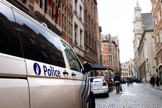 brussels, brussels, belgium- 08 06 2025: a belgian police car in an belgian town