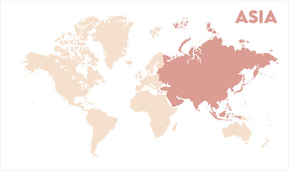 Asia continent map-05, Map of Asia, highlighted on the world map, Asia on the world map, Satellite view, Asia location on the globe.