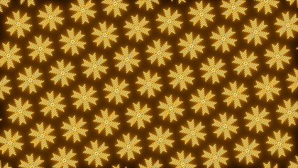 Pattern of glowing golden snowflakes creates a mesmerizing festive backdrop ideal for holiday designs and winter themes.