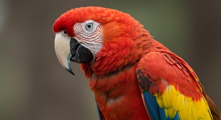 Naklejka premium Beautiful red and yellow macaw with 4k resolution