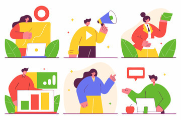 man and woman business and work meetings with results and graphic charts and social media tools