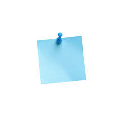 Blue Sticky Note with Push Pin on White Background for Reminders, Messages, and Notes in Office Environment