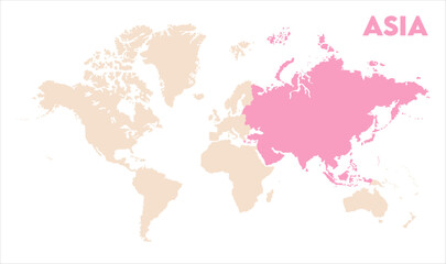 Asia in world map-04, Map of Asia, highlighted on the world map, Asia on the world map, Satellite view, Asia location on the globe.