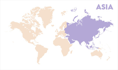 Asia in world map-10, Map of Asia, highlighted on the world map, Asia on the world map, Satellite view, Asia location on the globe.
