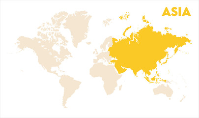 Asia outline in global map-01, Map of Asia, highlighted on the world map, Asia on the world map, Satellite view, Asia location on the globe.