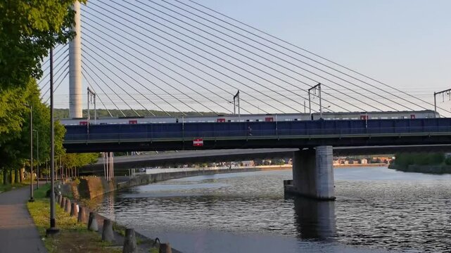 bridge over the river with train , liege belgium