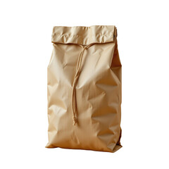 Brown Paper Bag with Drawstring Closure Isolated on White Background for Packaging or Storage Use