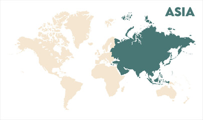 Asia outline in global map-08, Map of Asia, highlighted on the world map, Asia on the world map, Satellite view, Asia location on the globe.