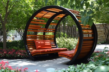 3d render of modern chair in the garden with nature background.