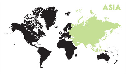 Asia political map in world-07, Map of Asia, highlighted on the world map, Asia on the world map, Satellite view, Asia location on the globe.