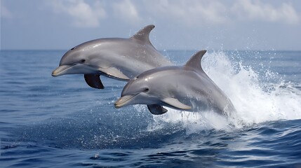 Synchronized swimming: Dolphins elegantly leaping through the ocean waves