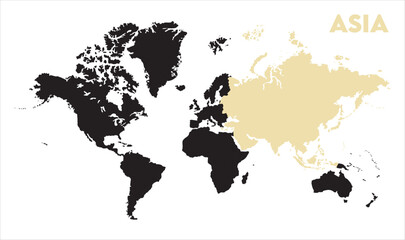 Asia political map in world-11, Map of Asia, highlighted on the world map, Asia on the world map, Satellite view, Asia location on the globe.