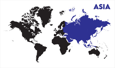 Asia political map in world-10, Map of Asia, highlighted on the world map, Asia on the world map, Satellite view, Asia location on the globe.