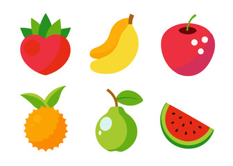 Collection of colorful flat style fruit icons