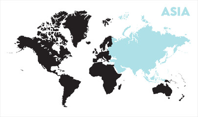 Asia political map in world-14, Map of Asia, highlighted on the world map, Asia on the world map, Satellite view, Asia location on the globe.