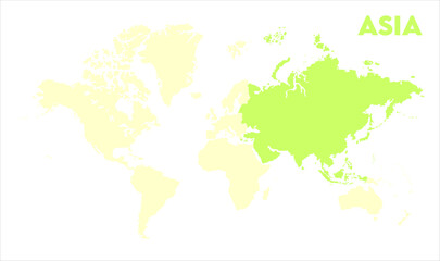 Minimalist Asia map-01, Map of Asia, highlighted on the world map, Asia on the world map, Satellite view, Asia location on the globe.