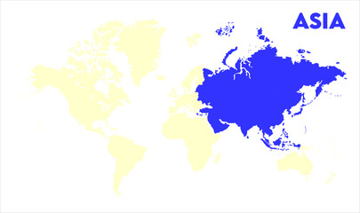 Minimalist Asia map-02, Map of Asia, highlighted on the world map, Asia on the world map, Satellite view, Asia location on the globe.