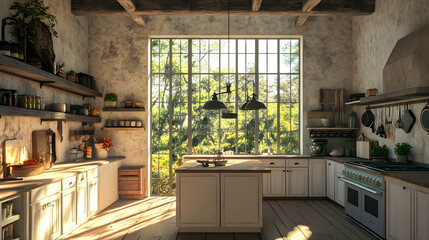 Rustic Farmhouse Kitchen with Isl  732A6