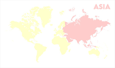 Obraz premium Minimalist Asia map-08, Map of Asia, highlighted on the world map, Asia on the world map, Satellite view, Asia location on the globe.