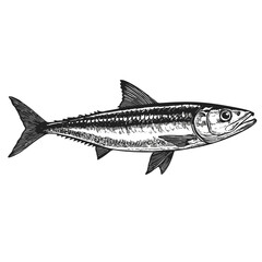 Detailed black and white illustration of a sardine fish