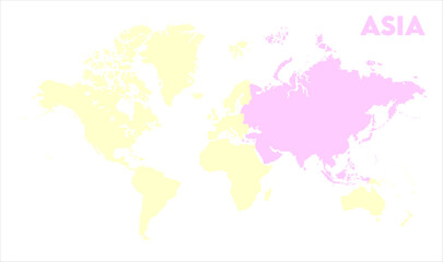 Minimalist Asia map-14, Map of Asia, highlighted on the world map, Asia on the world map, Satellite view, Asia location on the globe.