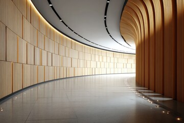 Obraz premium Modern, curved wooden corridor