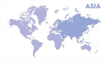 World map with Asia focus-13, Map of Asia, highlighted on the world map, Asia on the world map, Satellite view, Asia location on the globe.