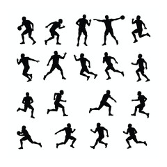 American football player silhouettes action poses set