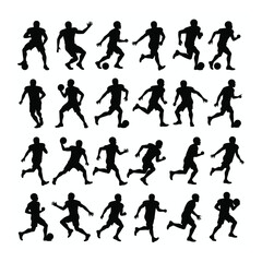American football players silhouettes action poses set