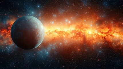 Obraz premium Cosmic Planet in Fiery Nebula