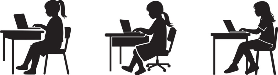 girl with a laptop on a study table icon