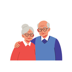Elderly couple smiling together with arms around each other  
