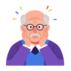 Elderly man looking anxious while holding his face with hands  