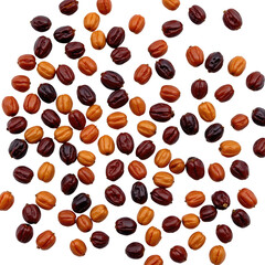 Obraz premium Colorful assortment of various beans scattered on a white background highlighting natural textures and shapes