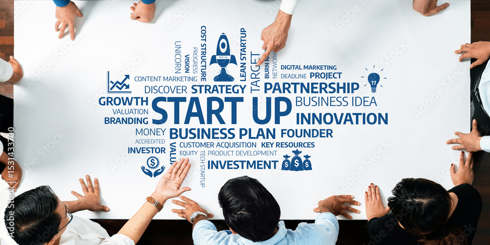 Aufkleber a diverse team collaborates on a startup business strategy, focusing on innovation and partnership i