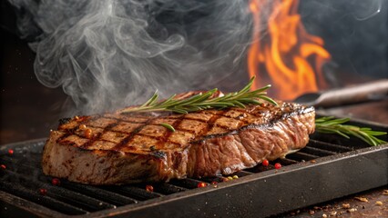 Sizzling Rosemary Steak Grill Composition, Smoked Image, Fire Concept, Steak Recipe Steak, Grilling