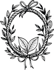 Hand-Drawn Laurel Wreath with Bows Vintage Botanical Illustration for Awards & Emblems