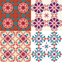 A seamless collection of colorful vintage floor tiles. Traditional Mediterranean ceramic designs. Vintage style. Perfect for wallpaper, floor tiles, kitchen backsplashes, or strong textile patterns.
