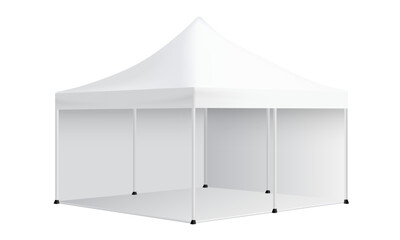Blank Trade Show Canopy Tent Mockup, Side View, Isolated On White Background. Vector Illustration
