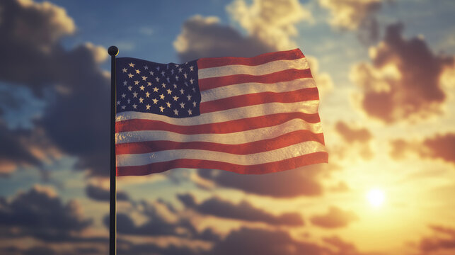 United states flag. The United States flag waves proudly on a flagpole against a bright blue sky
