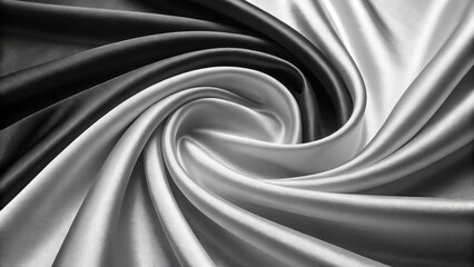 Swirling Black and White Silk Fabric Abstract Texture, Monochrome Composition, Elegant Drape Silk,Fabric Texture